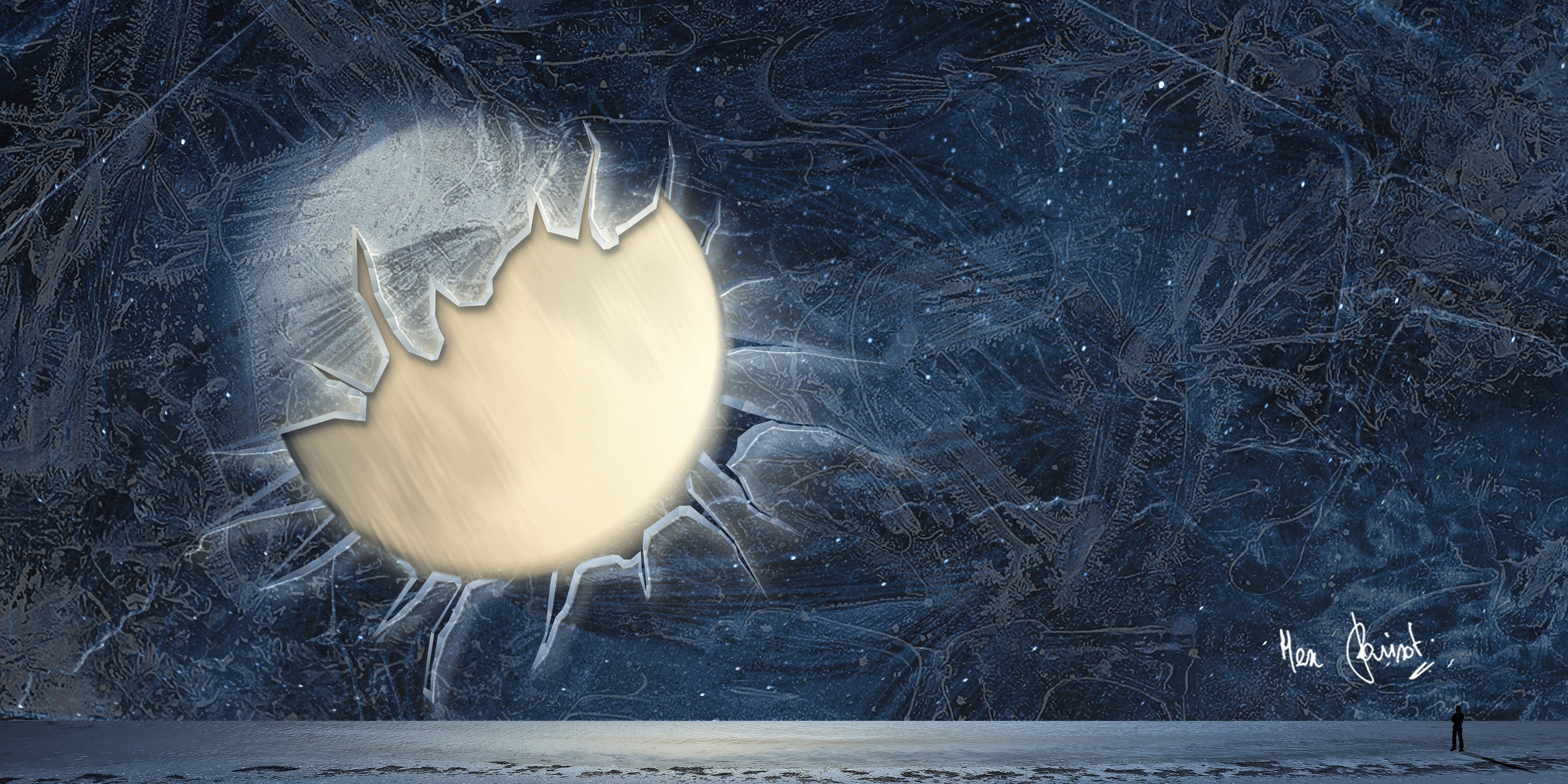 Lune transperçant un mur de glace